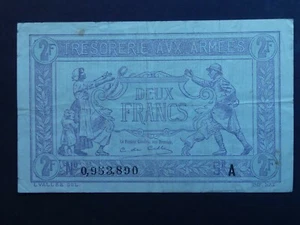  RARE: FRANCE: Emergency Money, TRESORERIE AVX ARMEES, 2 FRANCS,1919 - Picture 1 of 2