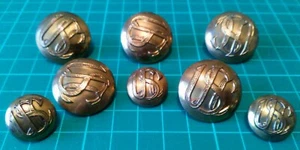 8 X BOTONES UNIFORMES CUERPO SERVICIO UNIDO AÑOS 50 LATÓN METAL 5 GRANDES Y 3 PEQUEÑOS - Imagen 1 de 4