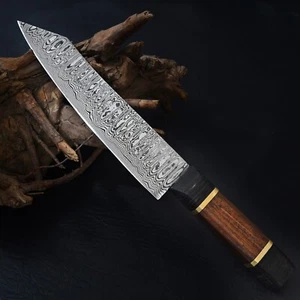coltello cucina / cuoco professionale fatto a mano in acciaio dmasco forgiato - Imagen 1 de 6