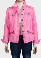 New Womens Ladies Pink Zip Pockets Denim Jacket Size 10 12 14 16 18 20 22 24