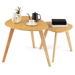 Triangle Rubber Wood Nesting End Table Set of 2 Space-saving for Living Room - Picture 1 of 9