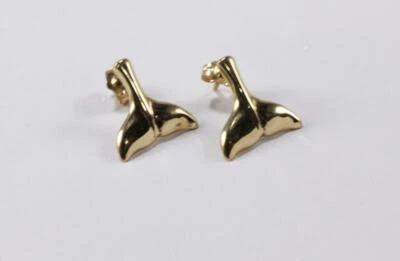 PENDIENTES POSTE COLA DE BALLENA/DELFÍN ORO AMARILLO 14K Foto 1 de 4