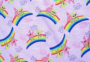 Pantalones cuadrados vintage 2002 Bob Esponja y tela arco iris rosa Patrick Star 3 yardas - Imagen 1 de 21