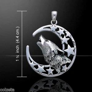 WOLF HOWLING AT THE MOON PENDANT in .925 STERLING SILVER * by PETER STONE - Picture 1 of 8