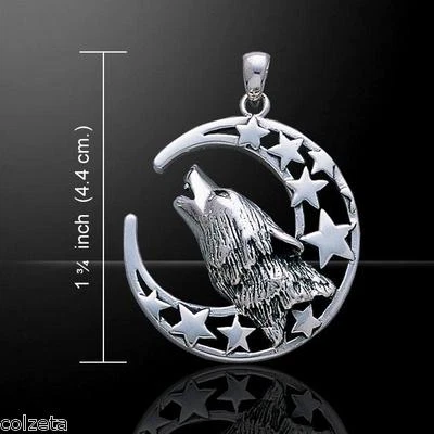 WOLF HOWLING AT THE MOON PENDANT in .925 STERLING SILVER * by PETER STONE - Image 1 of 4
