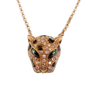 EFFY 14k Solid Rose Diamond and Black Enamel Panther Necklace 18 inches - Picture 1 of 6
