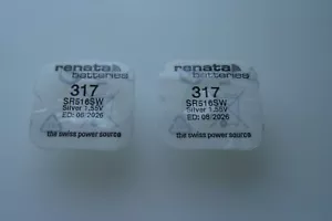 2 X Renata Watch Batteries 317 (SR516SW SR62 SR516 SB-AR ) EXP August 2026 - Picture 1 of 2