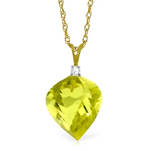 18K. GOLD NECKLACE WITH NATURAL DIAMOND AND TWISTED  QUARTZ LEMON (Yellow Gold) - Picture 1 of 5
