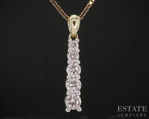14k Yellow Gold Round Natural .65ctw Diamond Journey Necklace 5g 18"L i18885 - Picture 1 of 5
