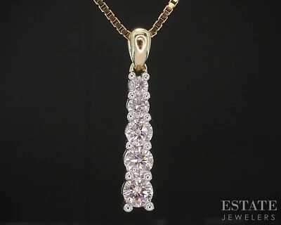 14k Yellow Gold Round Natural .65ctw Diamond Journey Necklace 5g 18"L i18885 - Image 1 of 4