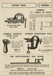 Anuncio de impresión de arte herramienta de carpintería herramienta de carpintería abrazadera de vicio y calambre vintage de la década de 1920 - Imagen 1 de 1