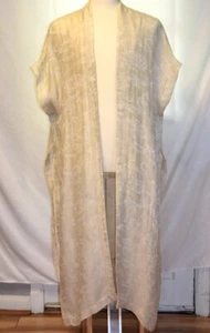 Eskandar Neiman Marcus Beige Linen Jacquard Long 53" Duster Vest-Lt. Weight-O/S - Picture 1 of 15