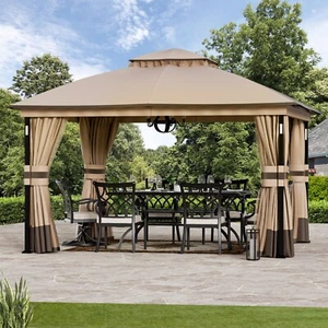 Outdoor 11'x13' Gazebo Living Spaces Portable With LED Lights Waterproof Khaki - Picture 1 of 8