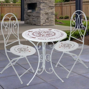 Garten Balkonmöbel Sitzgruppe Bistrotisch Klappstuhl Vintage Kompass 3er Set - Bild 1 von 10