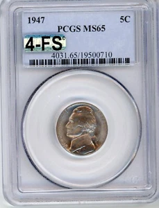 1947 Jefferson Nickel 5c PCGS MS65 4FS - Foto 1 di 2