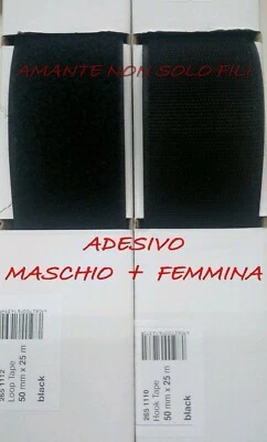 1 metro Nastro a strappo ADESIVO NERO velcro da 5 cm completo Hook+Loop
