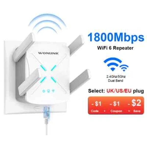 Wi-Fi 6 Range Extender AX1800 2G&5GHz Dual Band WIFI Repeater 4*2dBi antenna - Picture 1 of 19