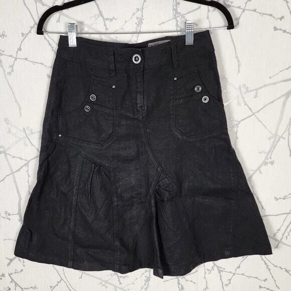 Falda Espirit negra 100 % lino utilitaria fluida línea A Lagenlook | Para mujer 2 Foto 1 de 4