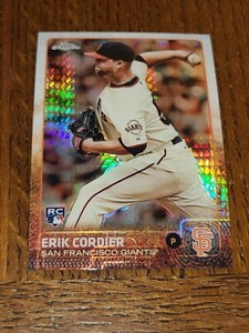 GIANTS ERIK CORDIER 2015 TOPPS CHROME PRISM REFRACTOR #145 ROOKIE CARD RC