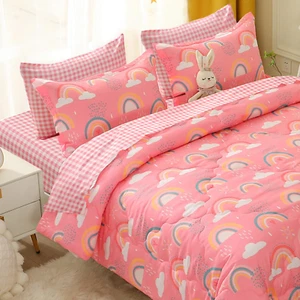 Kids Rainbow Comforter Set for Girls Teens Full Size 7 Piece Cloud Sun Pink Bedd - Picture 1 of 7