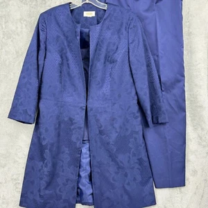 Vintage Talbots Pant Suit Womens 14 Silk Blend 3 Piece Set Career Classic Navy - Picture 1 of 20