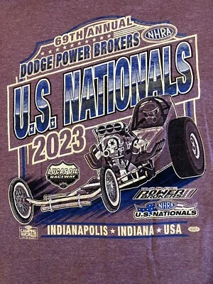 CAMISETA EVENTO RETRO NHRA DRAG RACING OFICIAL 2023 NACIONALES DE ESTADOS UNIDOS TALLA GRANDE Foto 1 de 4