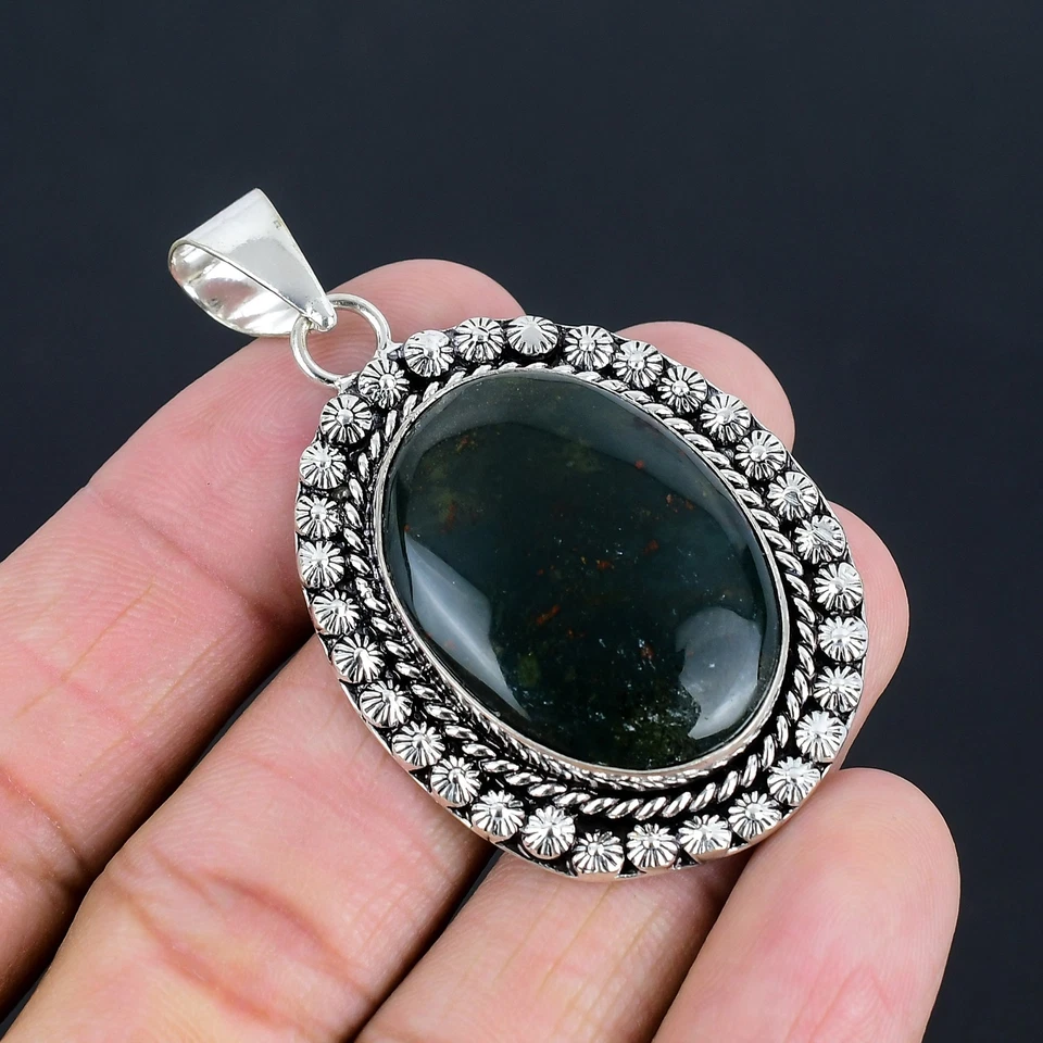 Piedras preciosas de sangre hechas a mano de plata de ley 925 colgante joyería 2,29" Foto 1 de 4