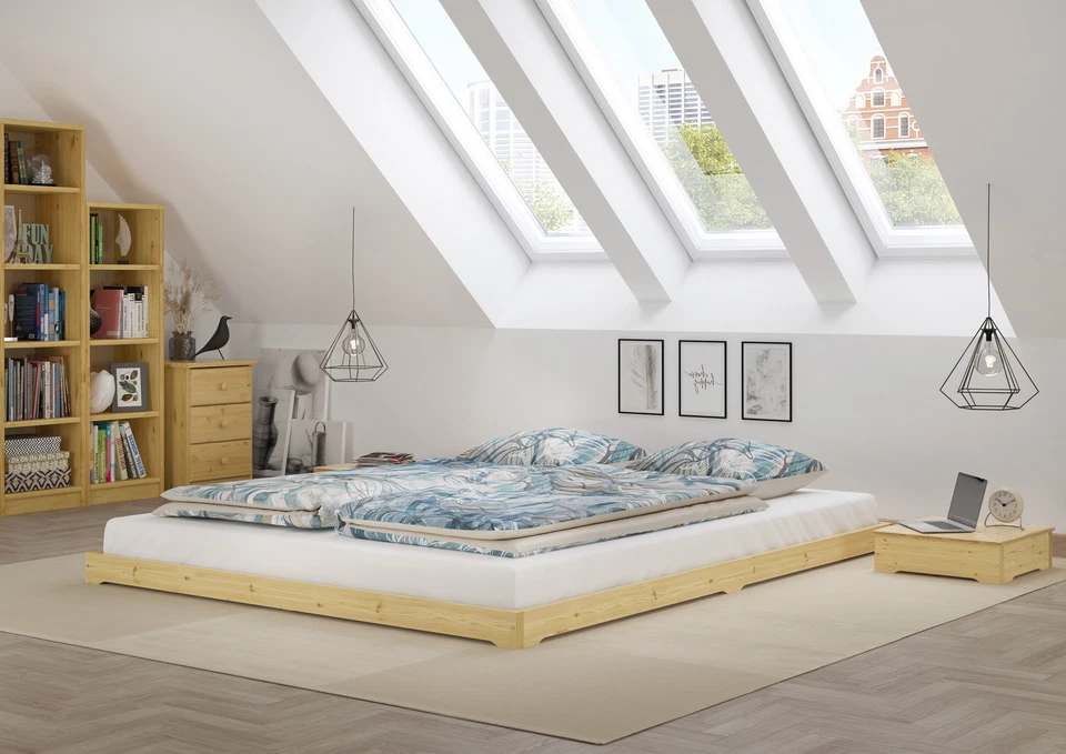 Futondoppelbett 160x200 platzsparend extra niedriges Loftbett Fichte Tanne geölt - Bild 1 von 1