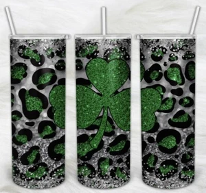 St. Patrick's Day 4 Leave Clover Leopard Design, Skinny 20oz Tumbler W/ Lid - Picture 1 of 1