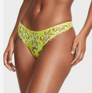 NWT Victoria's Secret Satin Ziggy Glam Floral Embroidery Thong Sz XL - Limelight - Picture 1 of 5