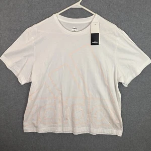 Adidas Women Top XL T Shirt Short Sleeve Pink Translucent Graphic Logo NEW - Picture 1 of 11