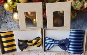 Baby Bow Tie 2 Gift Set NIB Photo Prop Dress Up Baby Boy Pocket Sq Blue Yellow - Picture 1 of 10