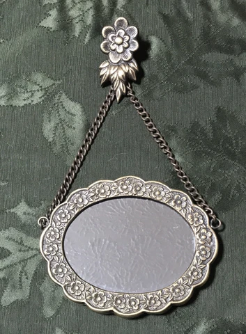 Vintage Handmade Turkish Brass Hanging Wedding Mirror Approx 6.5x5 Inches Cover