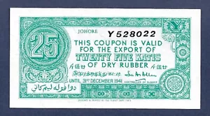 (DN) Malaya Johore State 25 Katis 1941 Dry Rubber UNC- - Picture 1 of 2