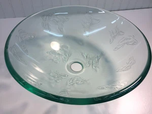 FROSTED BUTTERFLY PATTERN VESSEL SINK 16.5" DIA. X 6"H - Picture 1 of 4