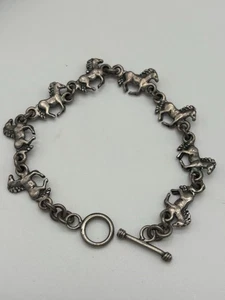 Schönes Vintage Sterlingsilber 925 Pferd Glieder Knebelarmband 7,75 Zoll - Bild 1 von 7