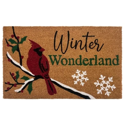 Kate Aurora Christmas Cardinal & Snowflakes Bristled Outdoor Welcome Mat - Image 1 of 4