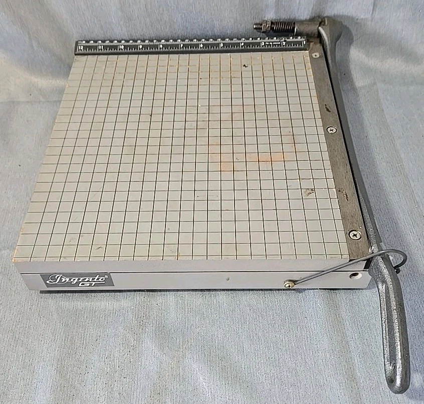 Vtg Ingento GT #1102 12" Cast Iron Wood Guillotine Paper Cutter Trimmer SHARP! - Image 1 of 4