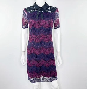 Silvian Heach lila gestreiftes Spitzenkleid Größe S Kragen formell adrett Whimsigoth - Bild 1 von 7