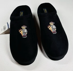 Polo Ralph Lauren Herren schwarz Lammfell SCHLITTENBÄR Pantolette Clog Hausschuhe GR-13 Neu mit Etikett - Bild 1 von 11