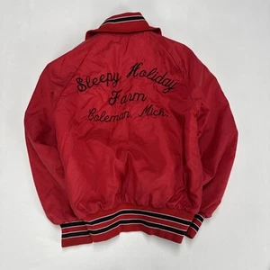 Vintage BOMBER Jacket Adult Small Double Side Embroidered Farm Worker 90s USA - Picture 1 of 9
