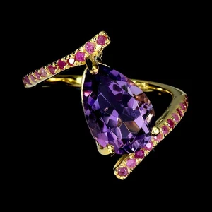 925 Sterling Silver Ring Pear Amethyst 12x8mm Ruby Gemstone Jewelry Size 8 - Picture 1 of 14