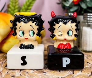 Angel Or Devil Betty Boop With Halo And Horns Ceramic Salt And Pepper Shakers - Picture 1 of 8