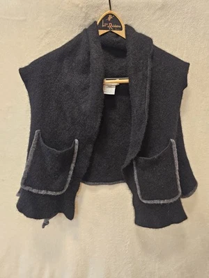 White + Warren 100% Cashmere Cardigan Poncho shawl Pockets Black Sweater XS/S - Image 1 of 4