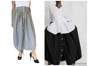 FALDA GRIS MEIMEI MADE IN ITALY 38 CORDÓN FRONTAL A PRESIÓN DOBLADILLO BURBUJA MIDI XS - Imagen 1 de 10