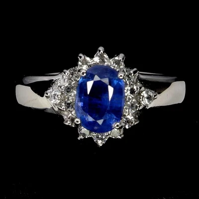 Anillo de plata de ley 925 ovalado cianita 7x5 mm topacio blanco piedras preciosas joyería tamaño 7 Foto 1 de 4