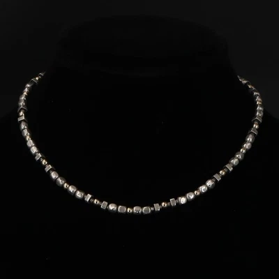 Sterling Silver - SILPADA 5mm Two-Tone Ball & Cube Bead 16" Chain Necklace - 23g - Image 1 of 4