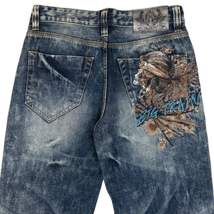 Vintage Big Train Embroidered Pirate Skull Japanese Denim Jeans Size W30 - Bild 1 von 7