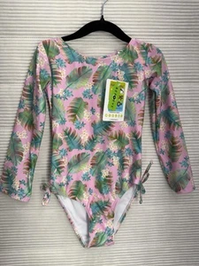 Flap Happy Girls Long Sleeve Swimsuit Rashguard One Piece Pink Floral Size 5 - Picture 1 of 6