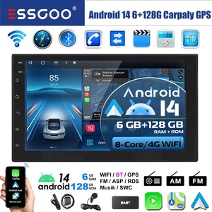DAB+ Doppel 2DIN 6+128GB Android 14 Autoradio GPS Navi Bluetooth WiFi FM MP5 kam - Bild 1 von 11